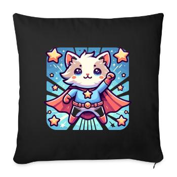 Chaton super-héros câlin - Housse de coussin décorative 45 x 45 cm - noir - Devant