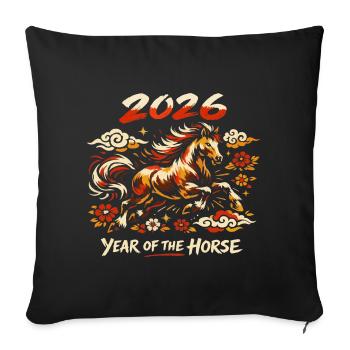 Année du Cheval 2026 - Nouvel An Chinois Vintage - Housse de coussin décorative 45 x 45 cm - noir - Devant