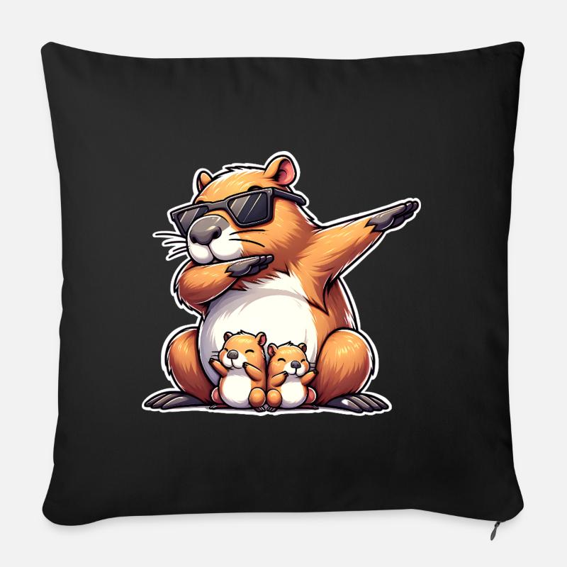 Capybara papa - Housse de coussin décorative 45 x 45 cm - noir