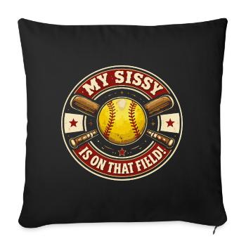 Softball Ma Petite Sœur Est Sur Le Terrain | Badge - Housse de coussin décorative 45 x 45 cm - noir - Devant