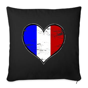 Drapeau du cœur français utilisé - Housse de coussin décorative 45 x 45 cm - noir - Devant