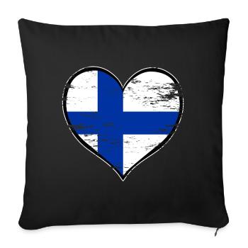 Drapeau du cœur finlandais utilisé - Housse de coussin décorative 45 x 45 cm - noir - Devant