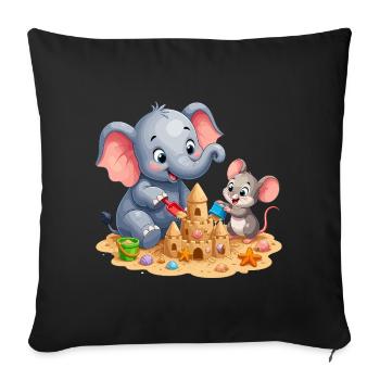 Sandkunst Freundschaft Elefant Maus - Sofakissenbezug 45 x 45 cm - Schwarz - Vorne