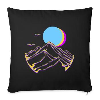 Montagnes néon, Lune, Soleil, Sommets géométriques - Housse de coussin décorative 45 x 45 cm - noir - Devant