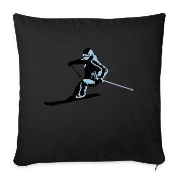 skieur, ski - Housse de coussin décorative 45 x 45 cm - noir - Devant