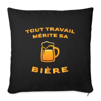 Tout travail mérite sa bière Message Humour Alcool - Housse de coussin décorative 45 x 45 cm - noir - Devant
