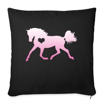 Cheval coeur cheval amoureux équitation fille cadeau - Housse de coussin décorative 45 x 45 cm - noir - Devant