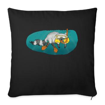 raton laveur plongée plongée diving - Housse de coussin décorative 45 x 45 cm - noir - Devant