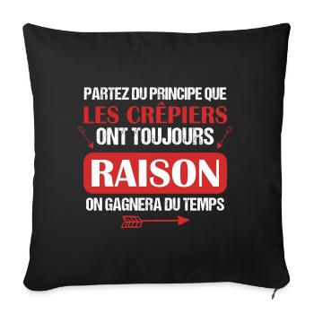 Crêpe - Cuisine - Raison - Goûter - Drôle - Humour - Housse de coussin décorative 45 x 45 cm - noir - Devant
