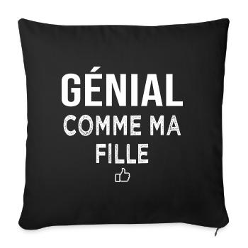 génial comme ma fille cadeau papa père et fille - Housse de coussin décorative 45 x 45 cm - noir - Devant