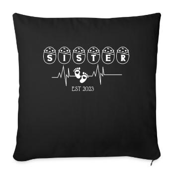 Sister EST 2003 Heartbeat - Sofa pillowcase 17,3'' x 17,3'' (45 x 45 cm) - black - Front