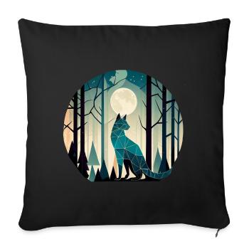 Geometric cat in the forest with full moon - Sofa pillowcase 17,3'' x 17,3'' (45 x 45 cm) - black - Front