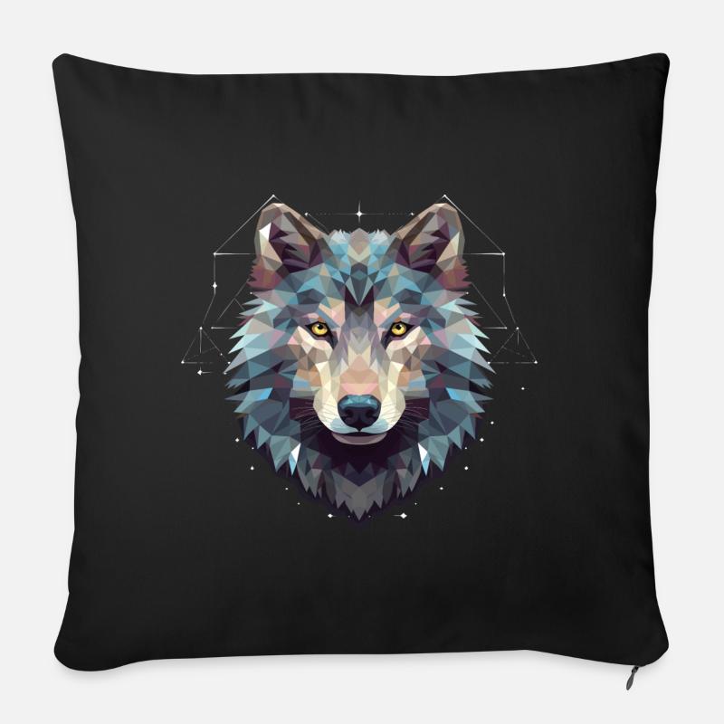 Geometrischer Wolfskopf - Sofakissenbezug 45 x 45 cm - Schwarz
