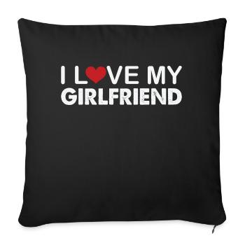 I LOVE MY GIRLFRIEND Saint Valentin Homme Femme - Housse de coussin décorative 45 x 45 cm - noir - Devant