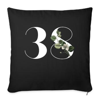 Nummer 38 Blumengrün - 38. Blumengeburtstag - Sofakissenbezug 45 x 45 cm - Schwarz - Vorne
