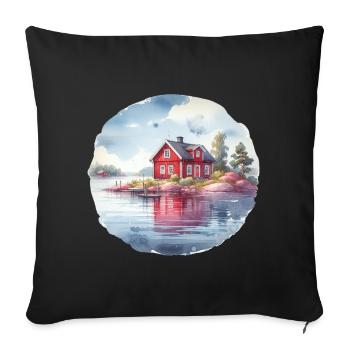 Maison suédoise cadeau de vacances maison suédoise - Housse de coussin décorative 45 x 45 cm - noir - Devant