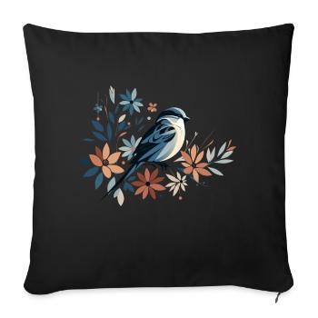 Petit oiseau avec des fleurs - Housse de coussin décorative 45 x 45 cm - noir - Devant