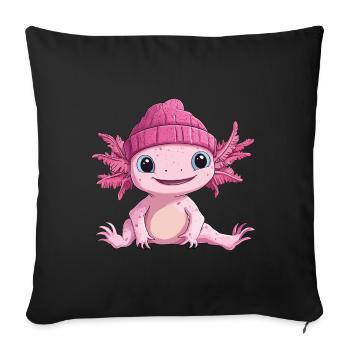 Axolotl Süß Niedlich Baby Kinder Tier Cartoon - Sofakissenbezug 45 x 45 cm - Schwarz - Vorne