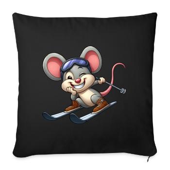 Ski Maus Skifahrer Winter Wintersport Cartoon - Sofakissenbezug 45 x 45 cm - Schwarz - Vorne