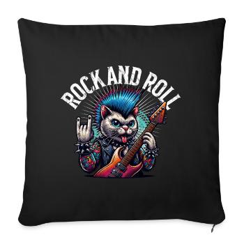 Cat Guitariste de Rock and Roll - Housse de coussin décorative 45 x 45 cm - noir - Devant