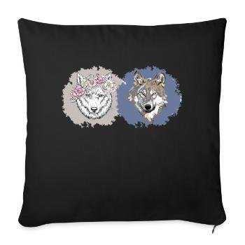 Floral and Realistic Wolves – Dual Nature Design - Sofa pillowcase 17,3'' x 17,3'' (45 x 45 cm) - black - Front