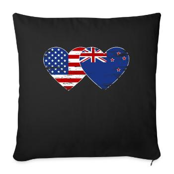 USA New Zealand Flag Heart Shape Used - Sofa pillowcase 17,3'' x 17,3'' (45 x 45 cm) - black - Front