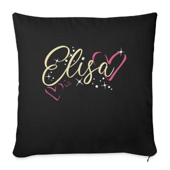 Elisa Surname First name Calligraphy Heart - Sofa pillowcase 17,3'' x 17,3'' (45 x 45 cm) - black - Front