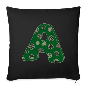 Letter A with character in green - Sofa pillowcase 17,3'' x 17,3'' (45 x 45 cm) - black - Front