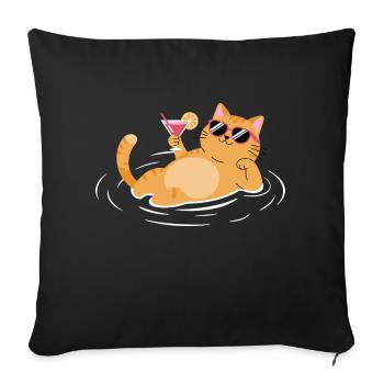 A Cat Enjoying Summer Pool Beach Vacation Beach - Sofa pillowcase 17,3'' x 17,3'' (45 x 45 cm) - black - Front