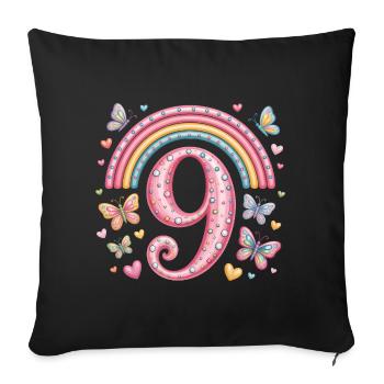 Rainbow Butterfly 9th Birthday Girl - Sofa pillowcase 17,3'' x 17,3'' (45 x 45 cm) - black - Front