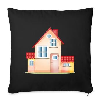 Maison colorée – Motif de maison conviviale - Housse de coussin décorative 45 x 45 cm - noir - Devant
