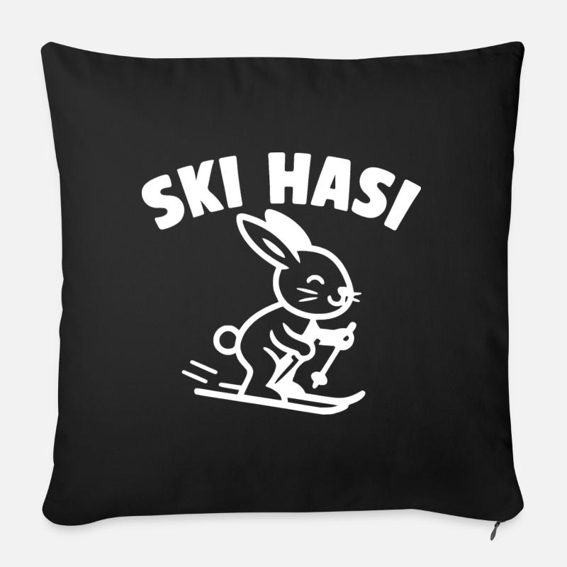 Skihase auf Skiern – Retro Ski Wintersport - Sofakissenbezug 45 x 45 cm - Schwarz