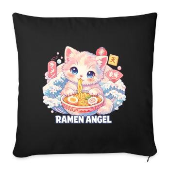 Japon Cat Ramen Nouilles Motif Vague Rétro - Housse de coussin décorative 45 x 45 cm - noir - Devant