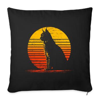 Luchs Katze Retro Wildkatze Design Naturfreund - Sofakissenbezug 45 x 45 cm - Schwarz - Vorne