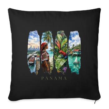 Voyage de vacances au Panama – Ville de canal et motif culturel - Housse de coussin décorative 45 x 45 cm - noir - Devant