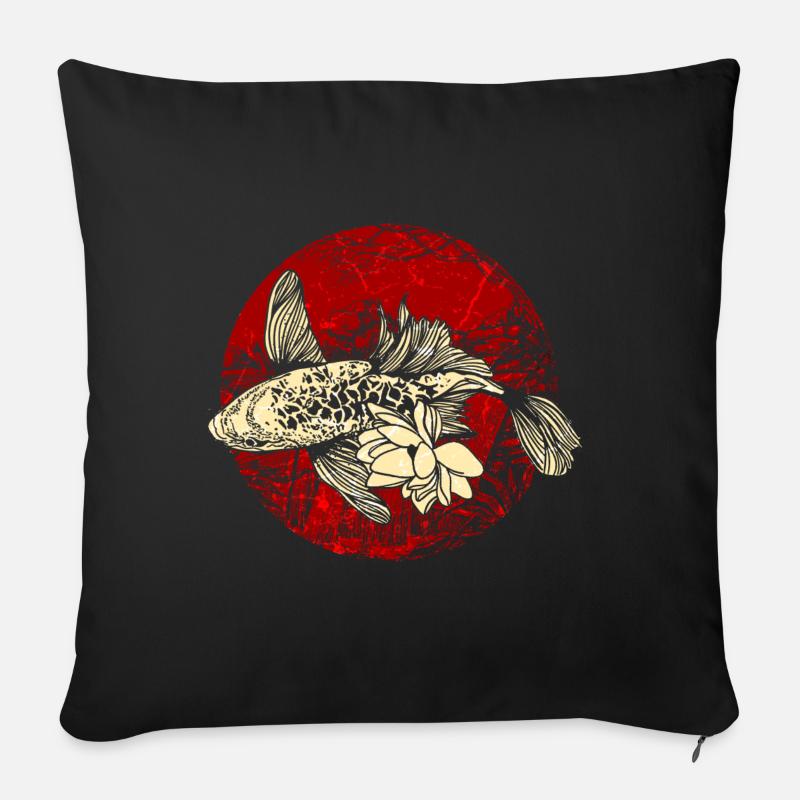 Koi fish art japonais - Housse de coussin décorative 45 x 45 cm - noir