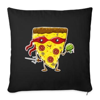 Ninja Pizza isst Schildkröte - Sofakissenbezug 45 x 45 cm - Schwarz - Vorne