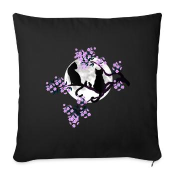 Cats under the full moon in the blossoming cherry tree - Sofa pillowcase 17,3'' x 17,3'' (45 x 45 cm) - black - Front