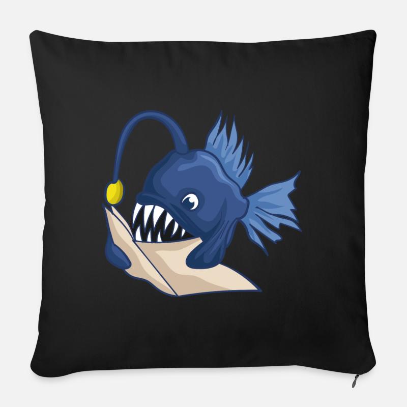 Tiefsee Anglerfisch Mit Buch - Sofakissenbezug 45 x 45 cm - Schwarz