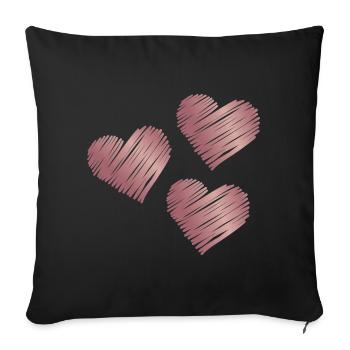 Coups de pinceau en forme de cœur rose or - Housse de coussin décorative 45 x 45 cm - noir - Devant