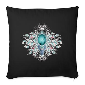 Artful bird feathers with turquoise in ethno style - Sofa pillowcase 17,3'' x 17,3'' (45 x 45 cm) - black - Front