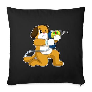 Hund Handwerker Bohrmaschine Handwerk - Sofakissenbezug 45 x 45 cm - Schwarz - Vorne