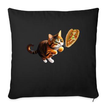 Drôle de chat mignon chasse le sandwich au falafel - Housse de coussin décorative 45 x 45 cm - noir - Devant