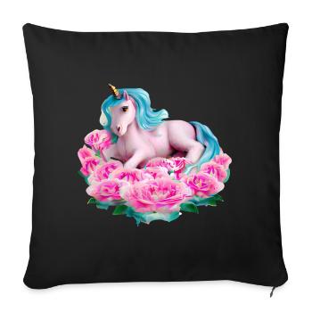 Unicorn in roses - Sofa pillowcase 17,3'' x 17,3'' (45 x 45 cm) - black - Front