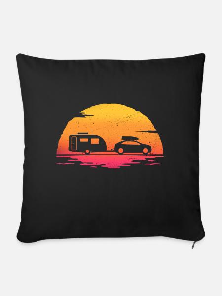 Sonnenaufgang Wohnwagen Caravaning - Sofakissenbezug 45 x 45 cm - Schwarz
