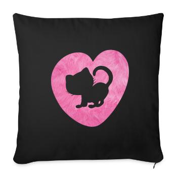 Heart Cat Fur Cat Fluffy Silhouette Love Fan - Sofa pillowcase 17,3'' x 17,3'' (45 x 45 cm) - black - Front