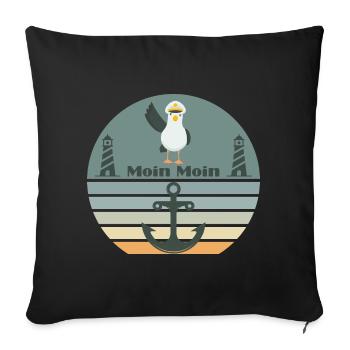 Moin mit Möwen dem Leuchtturm und Anker Moin - Sofakissenbezug 45 x 45 cm - Schwarz - Vorne