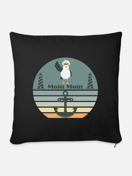 Moin mit Möwen dem Leuchtturm und Anker Moin - Sofakissenbezug 45 x 45 cm - Schwarz