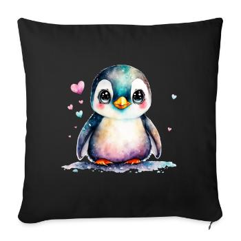 Un petit mignon bébé pingouin oiseau pingouins - Housse de coussin décorative 45 x 45 cm - noir - Devant