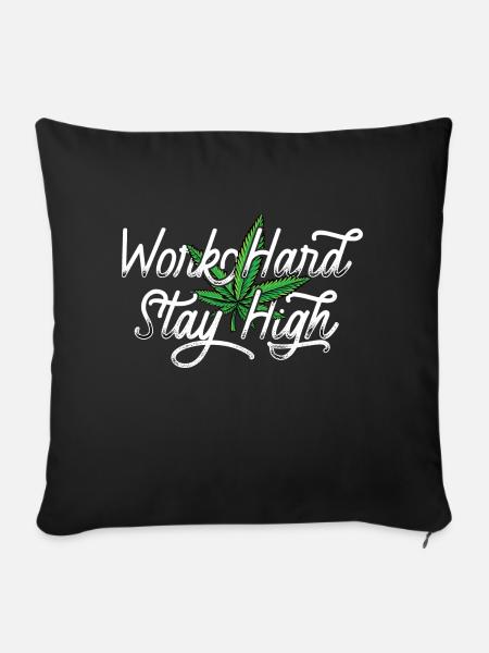 Work Hard Hanfblatt - Sofakissenbezug 45 x 45 cm - Schwarz